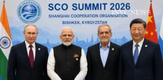 PM Modi at SCO Summit 2026 in Bishkek with Vladimir Putin, Xi Jinping and Masoud Pezeshkian