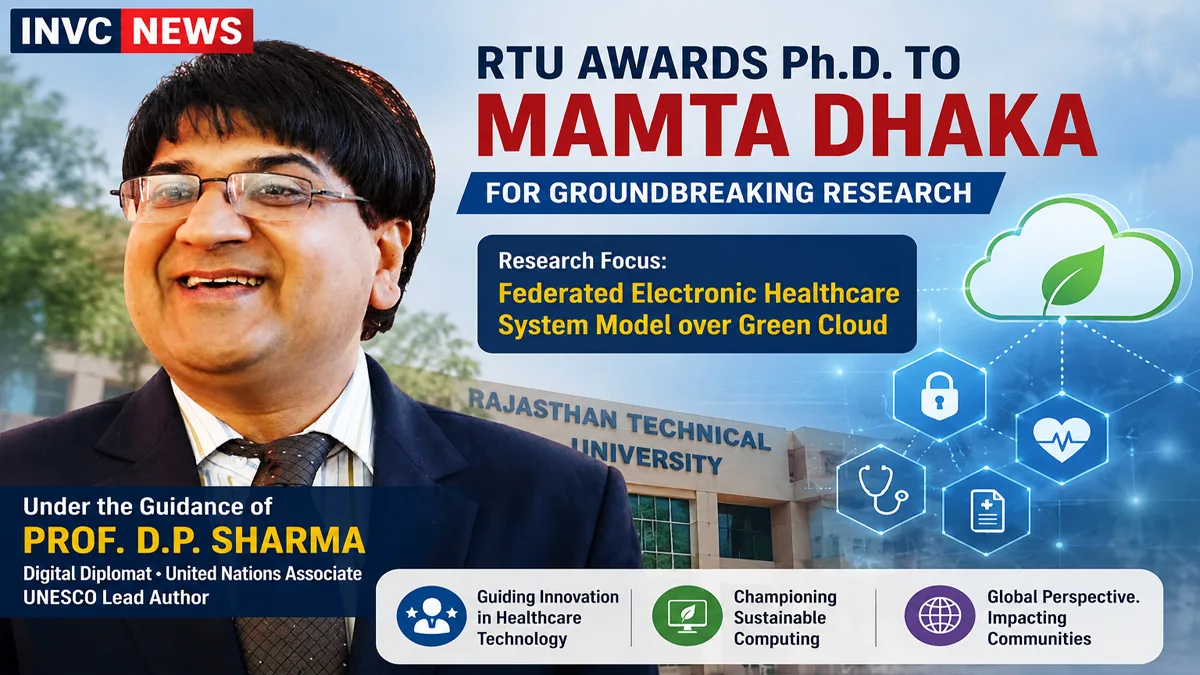 Professor D.P. Sharma guided Mamta Dhaka’s Ph.D. research on federated electronic healthcare systems and green cloud computing at RTU Kota.