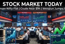 Stock Market Today: Sensex, Nifty Struggle as Crude Nears $94; Welspun Corp Jumps Nearly 12%