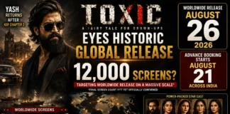 Toxic Movie Release 2026 featuring Yash as the film targets around 12,000 screens worldwide and opens advance booking on August 21
