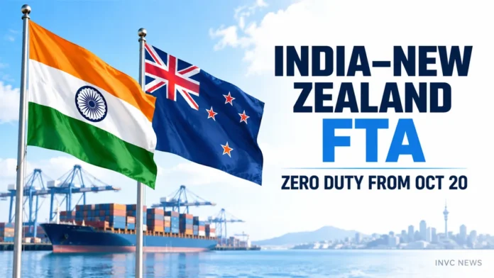 India New Zealand FTA 2026 Takes Effect October 20 India New Zealand FTA 2026 takes effect October 20 with zero-duty access for Indian exports