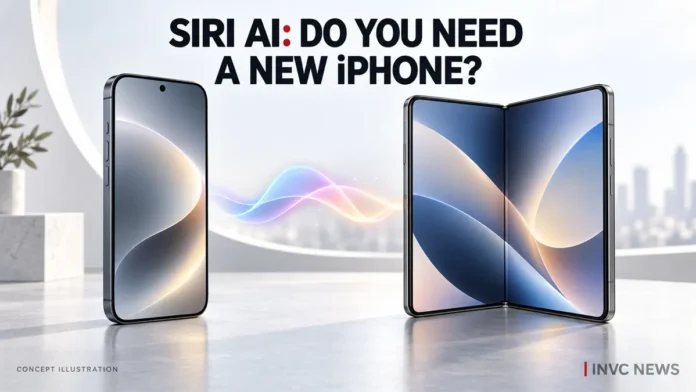 iPhone 18 Pro, Foldable iPhone and Siri AI Upgrade Guide Concept illustration for an iPhone 18 Pro and foldable iPhone buying guide, showing phone silhouettes and an abstract Siri AI motif.