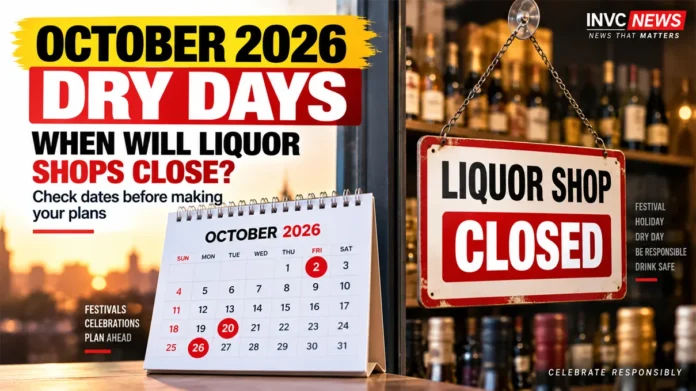 October 2026 Dry Days Calendar October 2026 dry days and liquor shop closure dates in Delhi