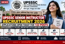 UPSSSC Recruitment 2026: Applications Open Today for 132 Senior Instructor Posts, Pay Scale Up to ₹1.12 Lakh