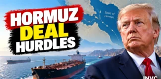 Donald Trump with an oil tanker in the Strait of Hormuz
