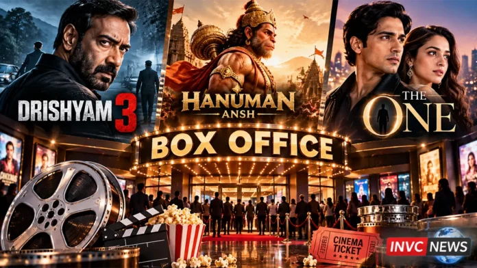 Box office update featuring the reported theatrical collections of Drishyam 3, Hanuman Ansh and The One.
