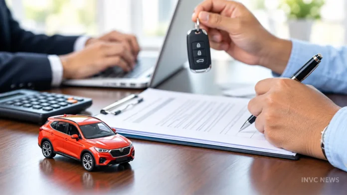 Indian car owner reviewing documents for car insurance renewal after a claim.