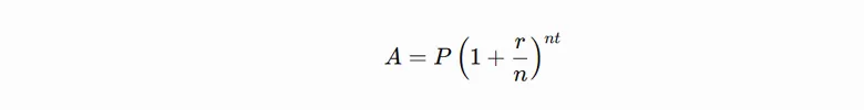 Compound interest formula used to calculate fixed deposit returns over five years