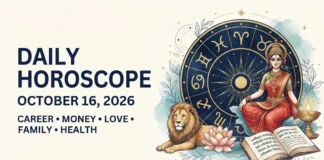 Daily Horoscope, October 16, 2026: Read career, business, financial, love, family and health predictions for all 12 zodiac signs.