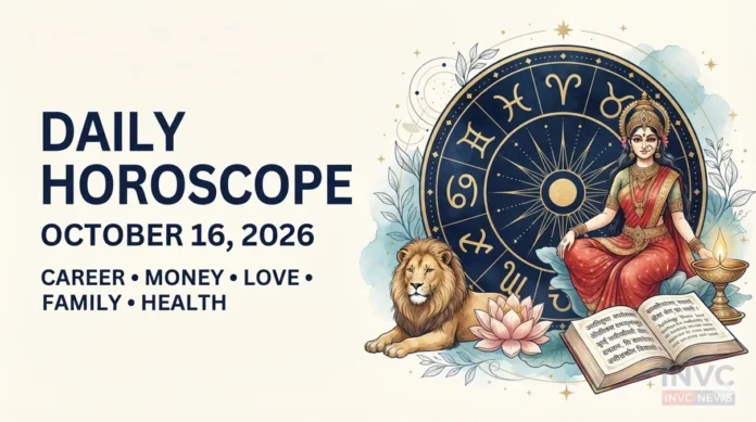 Daily Horoscope, October 16, 2026: Read career, business, financial, love, family and health predictions for all 12 zodiac signs. Daily Horoscope, October 16, 2026: Read career, business, financial, love, family and health predictions for all 12 zodiac signs.