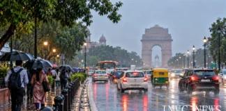 Early-morning rain brings cooler weather to parts of Delhi-NCR on Monday, October 12, 2026.