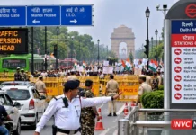 Delhi Police prepare traffic and security arrangements around central Delhi amid a planned INDIA bloc march.