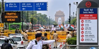 Delhi Police prepare traffic and security arrangements around central Delhi amid a planned INDIA bloc march.
