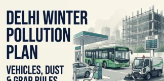 Delhi’s winter pollution plan includes vehicle restrictions, PUCC checks, construction curbs and stronger enforcement as GRAP Stage I remains in force across NCR.