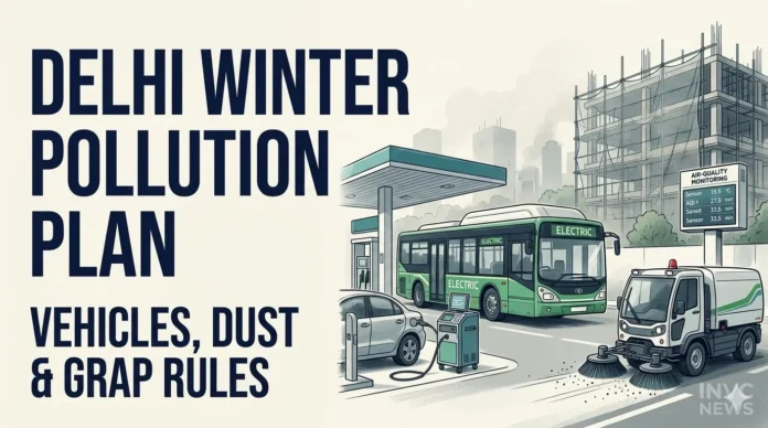 Delhi’s winter pollution plan includes vehicle restrictions, PUCC checks, construction curbs and stronger enforcement as GRAP Stage I remains in force across NCR. Delhi’s winter pollution plan includes vehicle restrictions, PUCC checks, construction curbs and stronger enforcement as GRAP Stage I remains in force across NCR.