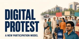 Prof. DP Sharma has proposed studying a model that combines peaceful physical demonstrations with wider digital participation. The proposal has not been established as government policy.