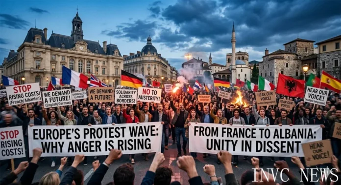 From France to Albania, protests across Europe reflect growing concerns about living costs, affordable housing, education and public services.