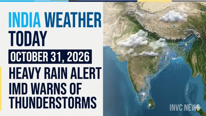 India Weather Today October 31, 2026 – IMD Rain Alert India weather forecast October 31 showing rain clouds, thunderstorms and heavy rainfall alerts across several states.