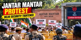 Jantar Mantar protest in Delhi demanding Chief Election Commissioner Gyanesh Kumar’s resignation amid heightened security