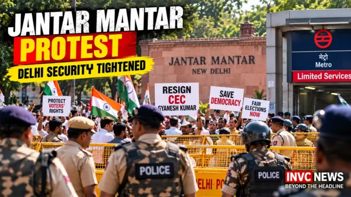 Jantar Mantar Protest – Delhi Security Tightened Jantar Mantar protest in Delhi demanding Chief Election Commissioner Gyanesh Kumar’s resignation amid heightened security