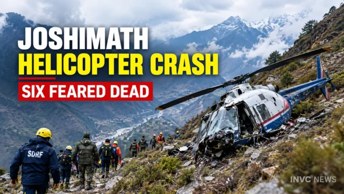 A Trans Bharat Aviation helicopter crashed near Chai village in Joshimath while travelling from Badrinath to Dehradun. Six people were aboard, and all were feared dead, according to media reports.