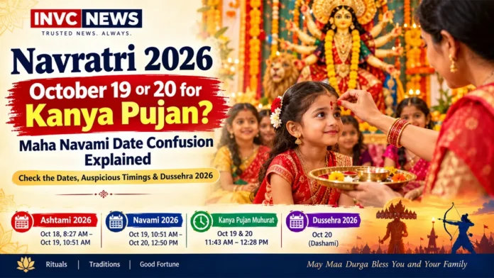 Maha Navami 2026 spans October 19 and 20 in the supplied Tithi schedule. Check your local Panchang for Kanya Pujan timings and Dussehra observance. Maha Navami 2026 spans October 19 and 20 in the supplied Tithi schedule. Check your local Panchang for Kanya Pujan timings and Dussehra observance.
