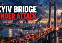 Russian Drones Hit Kyiv’s Southern Bridge, Triggering a Cross-River Traffic Crisis Ukraine, Russia, Kyiv, Dnipro River, Drone Strikes, Southern Bridge, Public Transportation