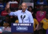 Barack Obama mocked Donald Trump’s White House renovation projects during an Ohio rally supporting Democratic candidates ahead of the November 3 midterm elections.