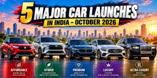 October 2026 car launches in India featuring Mercedes-Maybach S-Class, Skoda Slavia, Toyota Glanza, Audi Q3 and Renault Duster Hybrid