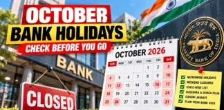October Bank Holidays 2026 in India with state-wise bank branch closure dates