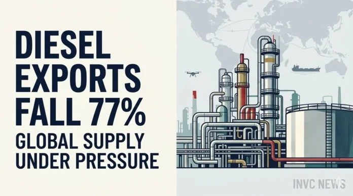 Russian diesel exports fell sharply in September as Ukrainian attacks disrupted oil infrastructure, adding to pressure on a global diesel market already affected by Middle East supply disruptions.