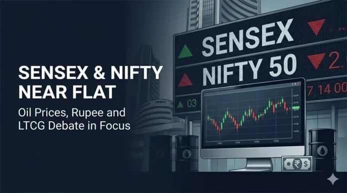 Indian equities traded near flat early Wednesday as investors assessed oil prices, foreign fund outflows and comments on LTCG tax. Indian equities traded near flat early Wednesday as investors assessed oil prices, foreign fund outflows and comments on LTCG tax.