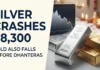 Silver bars and gold bullion representing the sharp fall in silver and gold prices ahead of Dhanteras 2026.