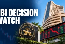 Sensex Drops 440 Points as RBI Decision Looms: What Could Move Your Portfolio Next Illustrative view of the Bombay Stock Exchange building with a blurred market display.