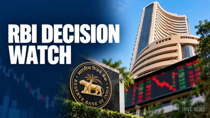 Sensex Under Pressure Ahead of RBI Decision Illustrative view of the Bombay Stock Exchange building with a blurred market display.