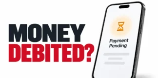 UPI payment failed but money debited illustration showing a pending transaction on a smartphone
