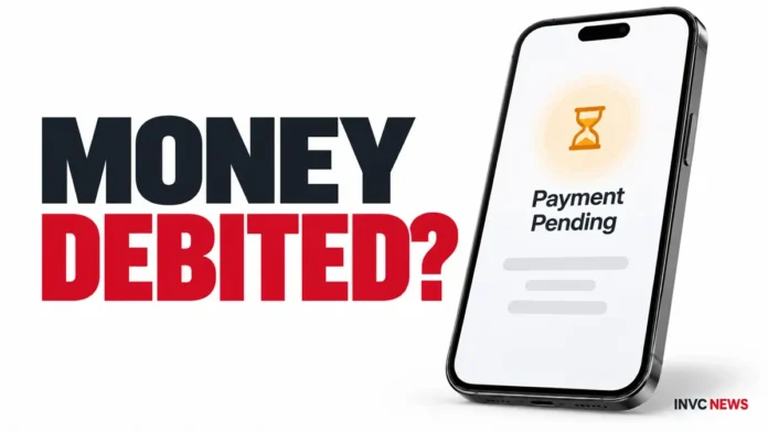 upi-payment-failed-money-debited-refund-guide UPI payment failed but money debited illustration showing a pending transaction on a smartphone