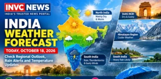 India Weather Forecast, October 18, 2026: Mainly dry conditions are expected across parts of North India, while southern states may see rain and thunderstorms.