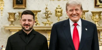 Ukrainian President Volodymyr Zelensky and US President Donald Trump amid America's approval of a potential $2.1 billion Patriot missile sale to Ukraine.